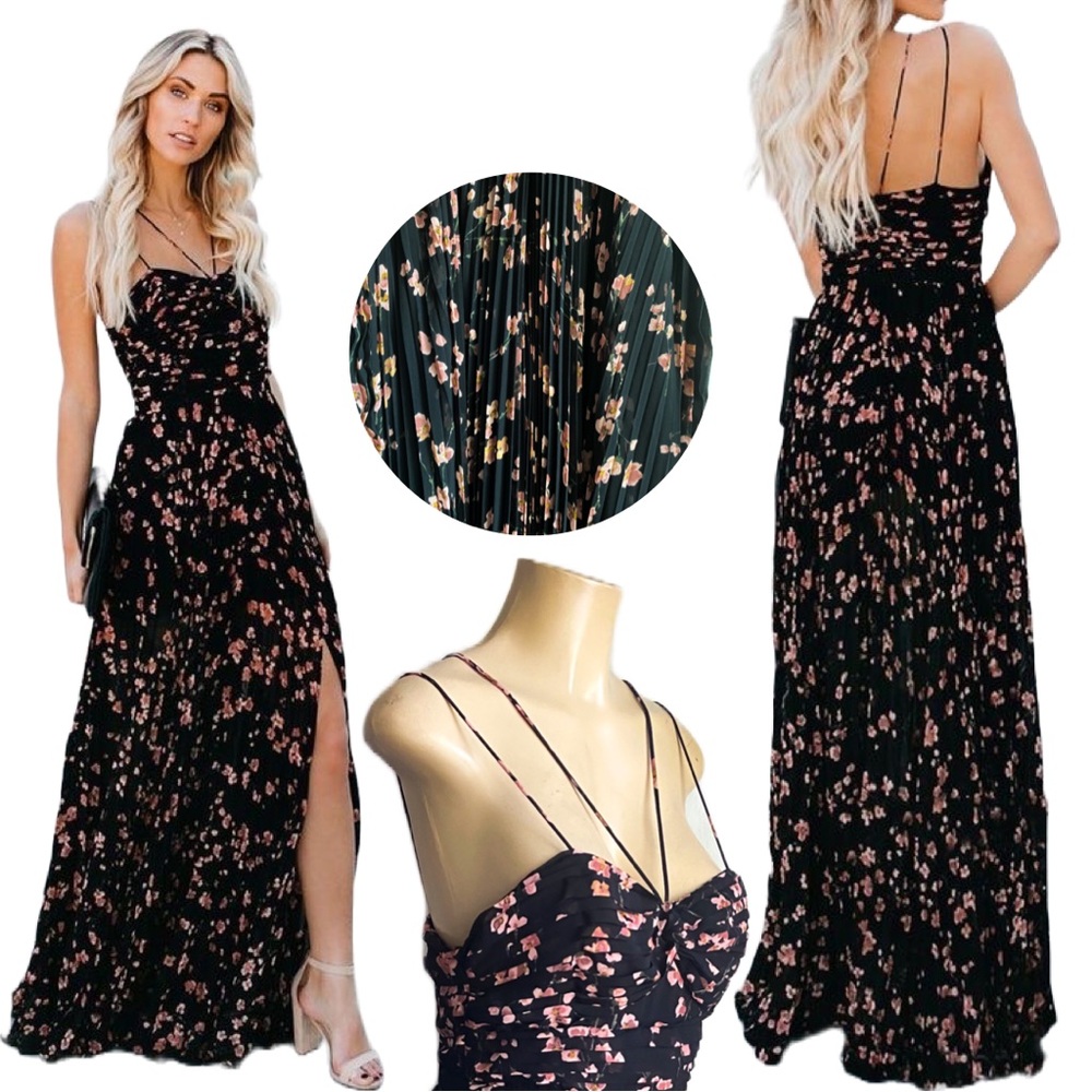 Vici Black and Pink Floral Maxi Dress